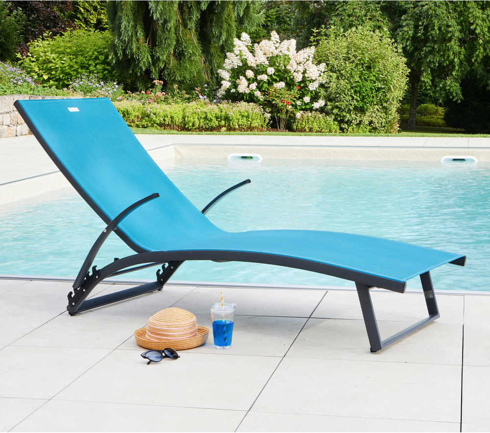 Lot de 2 transats de jardin en aluminium - bleu canard - polenca