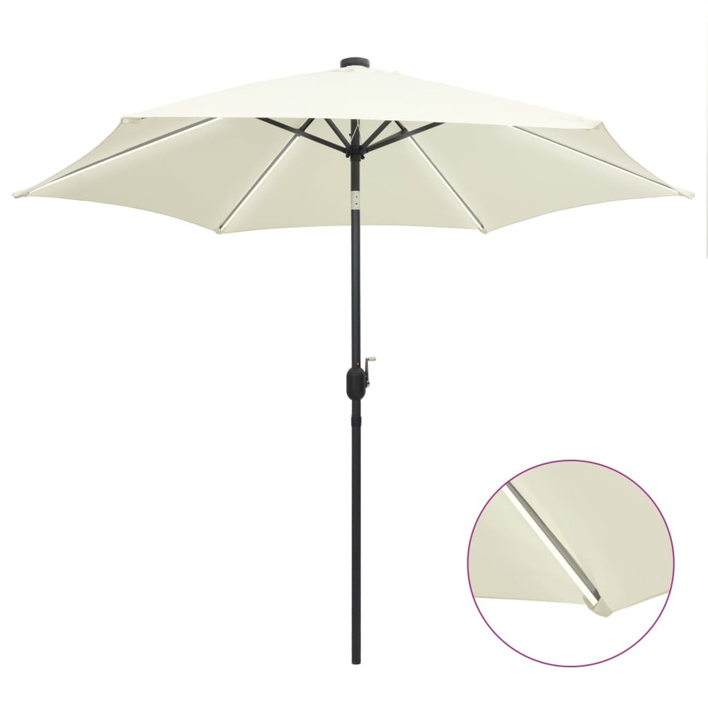 Parasol de jardin et lumières led mât en aluminium blanc sable