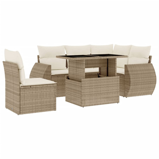 Salon de jardin avec coussins 6 pcs beige résine tressée