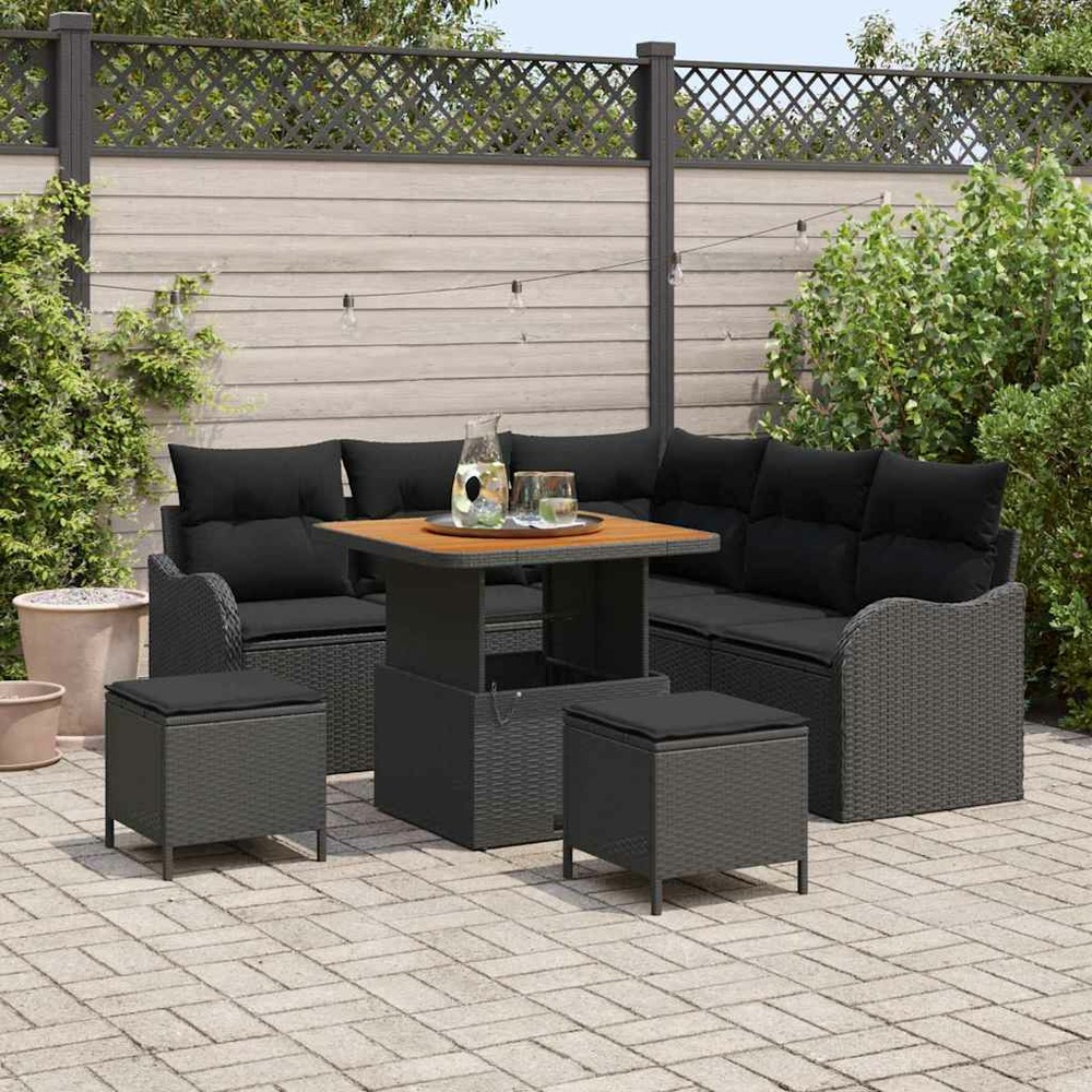 Ensemble de canapé de jardin avec coussin 8 pcs noir polyrotin