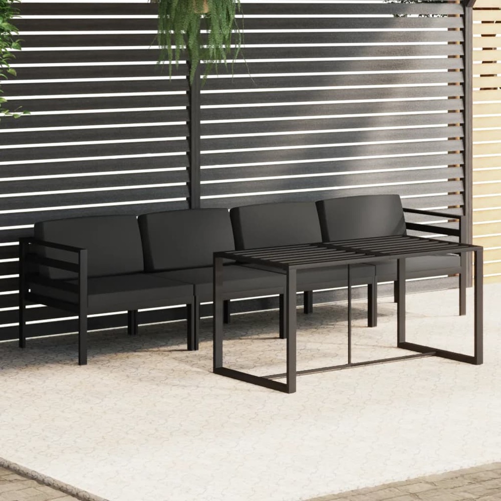 Salon de jardin 5 pcs avec coussins aluminium anthracite