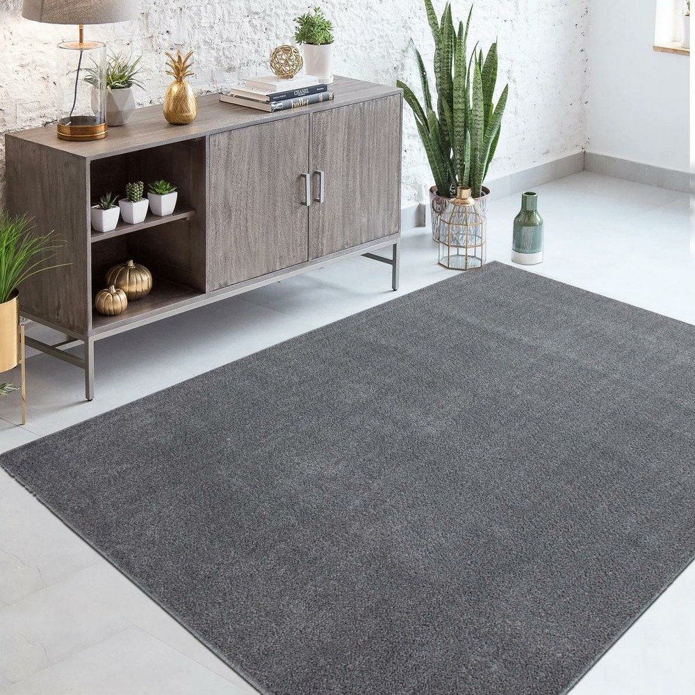 Tapis chambre 120x170 tissé gris clair rectangle motif uni soula