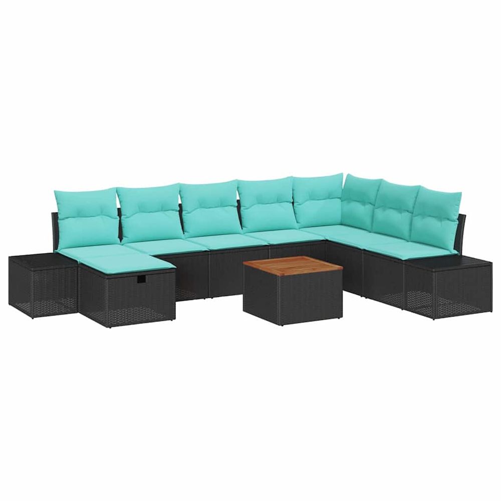 Ensemble de canapé de jardin 9 pc noir poly rotin