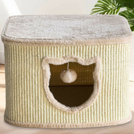 Maison pour chats avec griffoirs en sisal beige 40x40x27cm