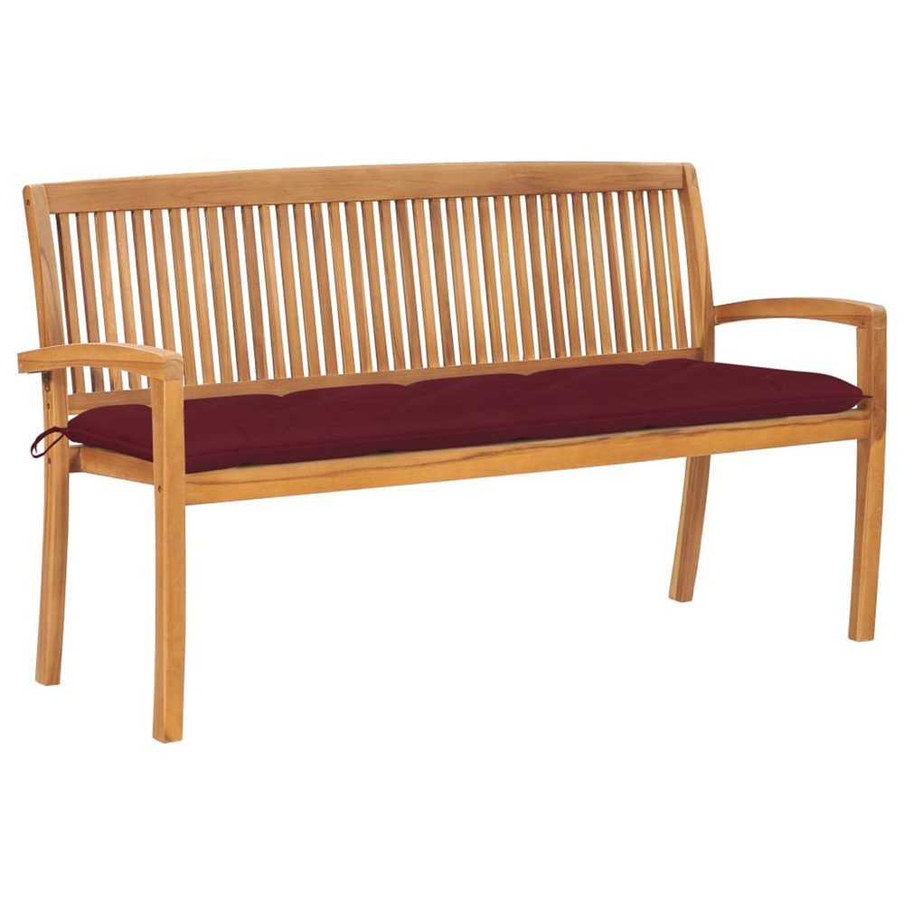 Banc de jardin empilable et coussin 159 cm bois de teck massif