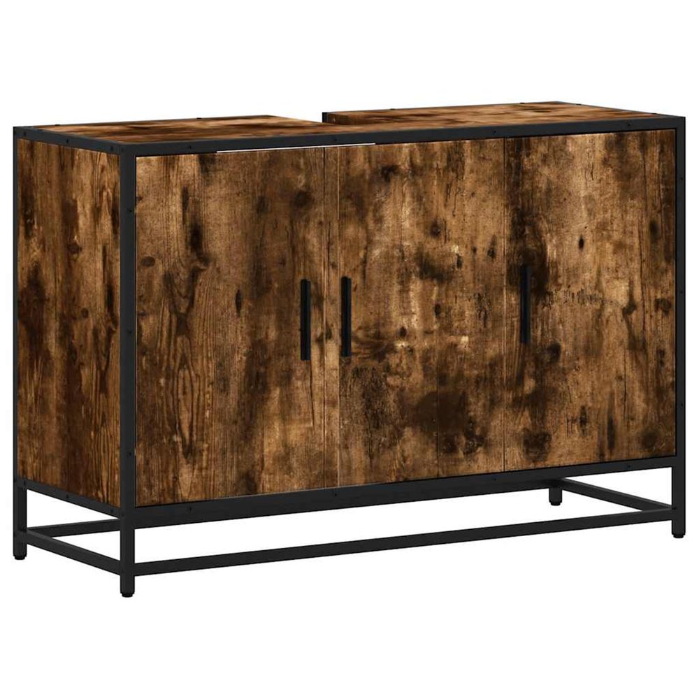 Armoire de lavabo de salle de bain chêne fumé 90x33x60 cm