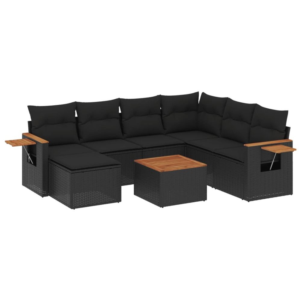 Salon de jardin 8 pcs avec coussins noir résine tressée