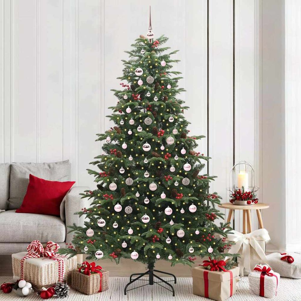 Sapin de noël artificiel 210 cm lumineux, kit complet avec 120 boules et guirlande led