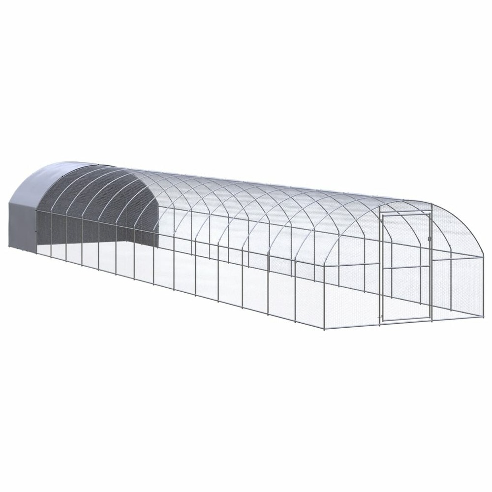 Poulailler enclos cage poules d'extérieur 3 x 16 x 2 m acier galvanisé argent