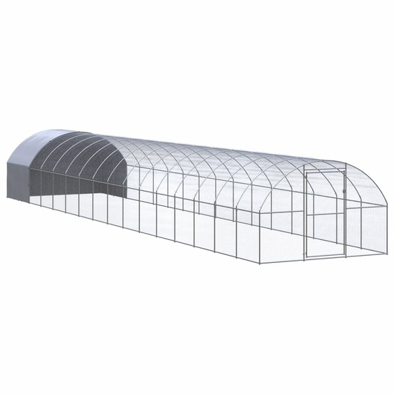Poulailler enclos cage poules d'extérieur 3 x 16 x 2 m acier galvanisé argent