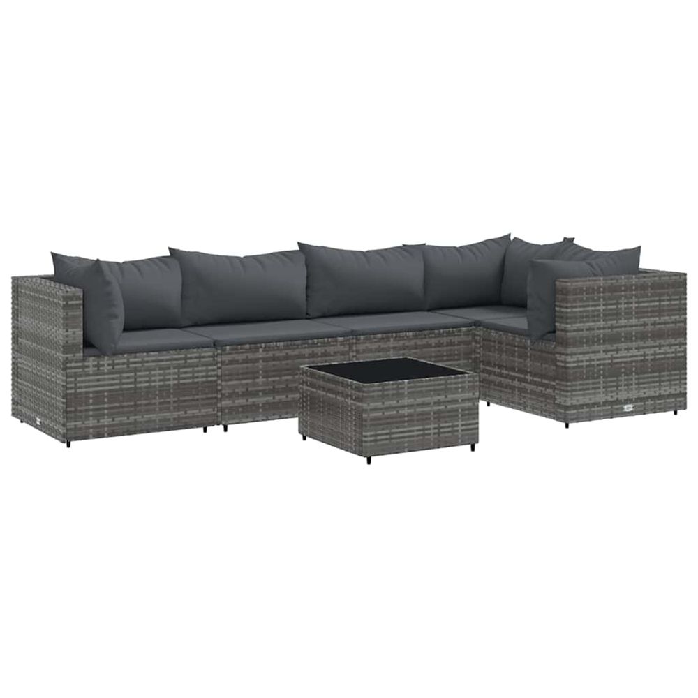Salon de jardin 6 pcs avec coussins gris résine tressée