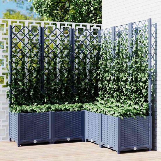 Très grande jardinière treillis 120x120x136cm pp pour jardin bleu gris