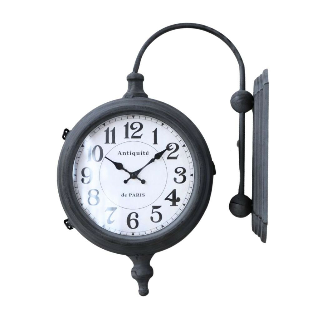 Horloge murale gare double face décorative vintage métal gris 57cm
