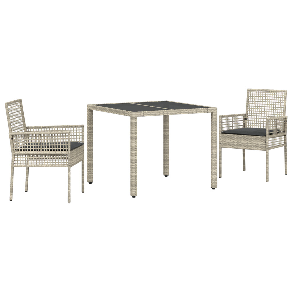 Ensemble de salle à manger de jardin 3 pièces avec coussins gris clair poly rattan