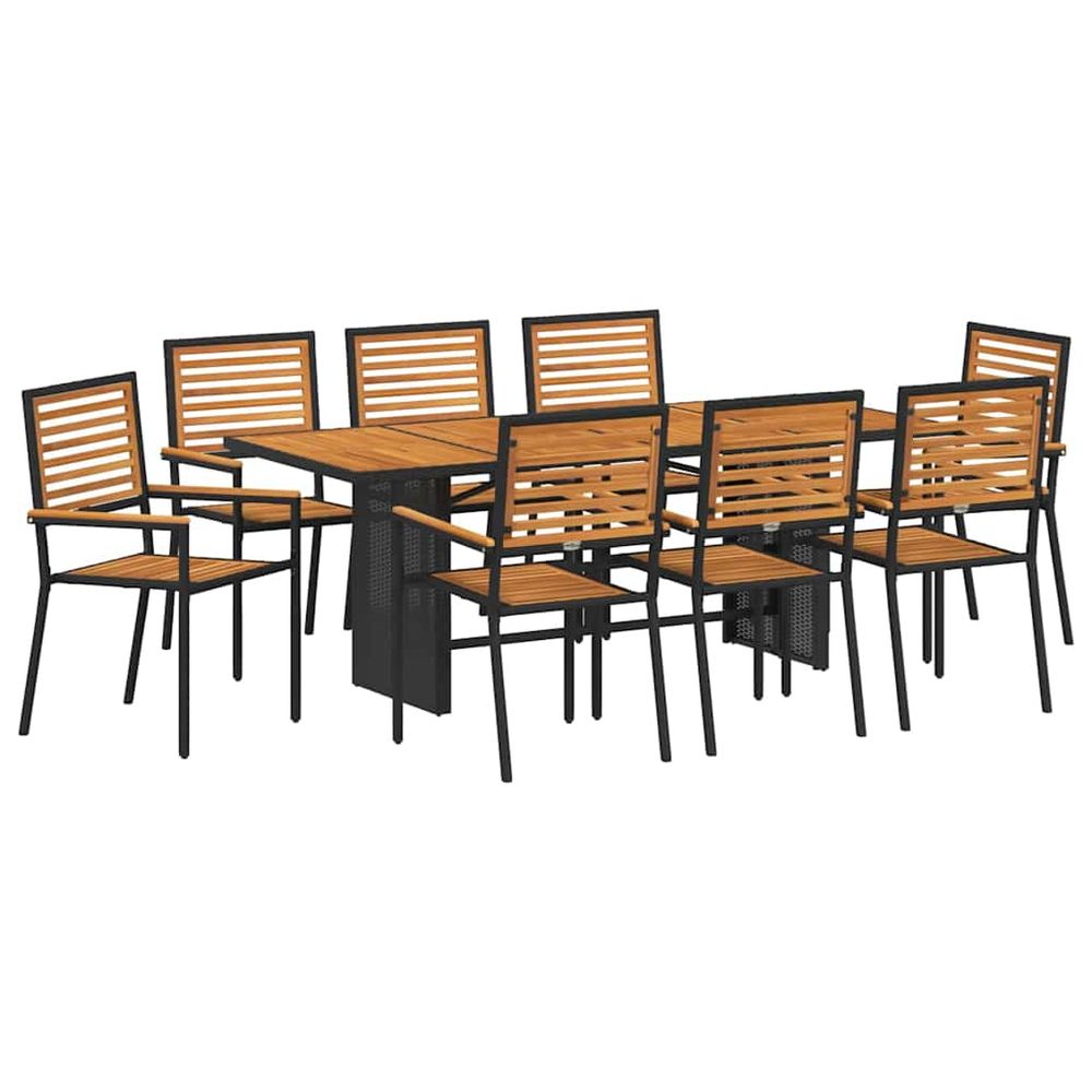 Ensemble de salle à manger pour jardin 9 pc noir et marron