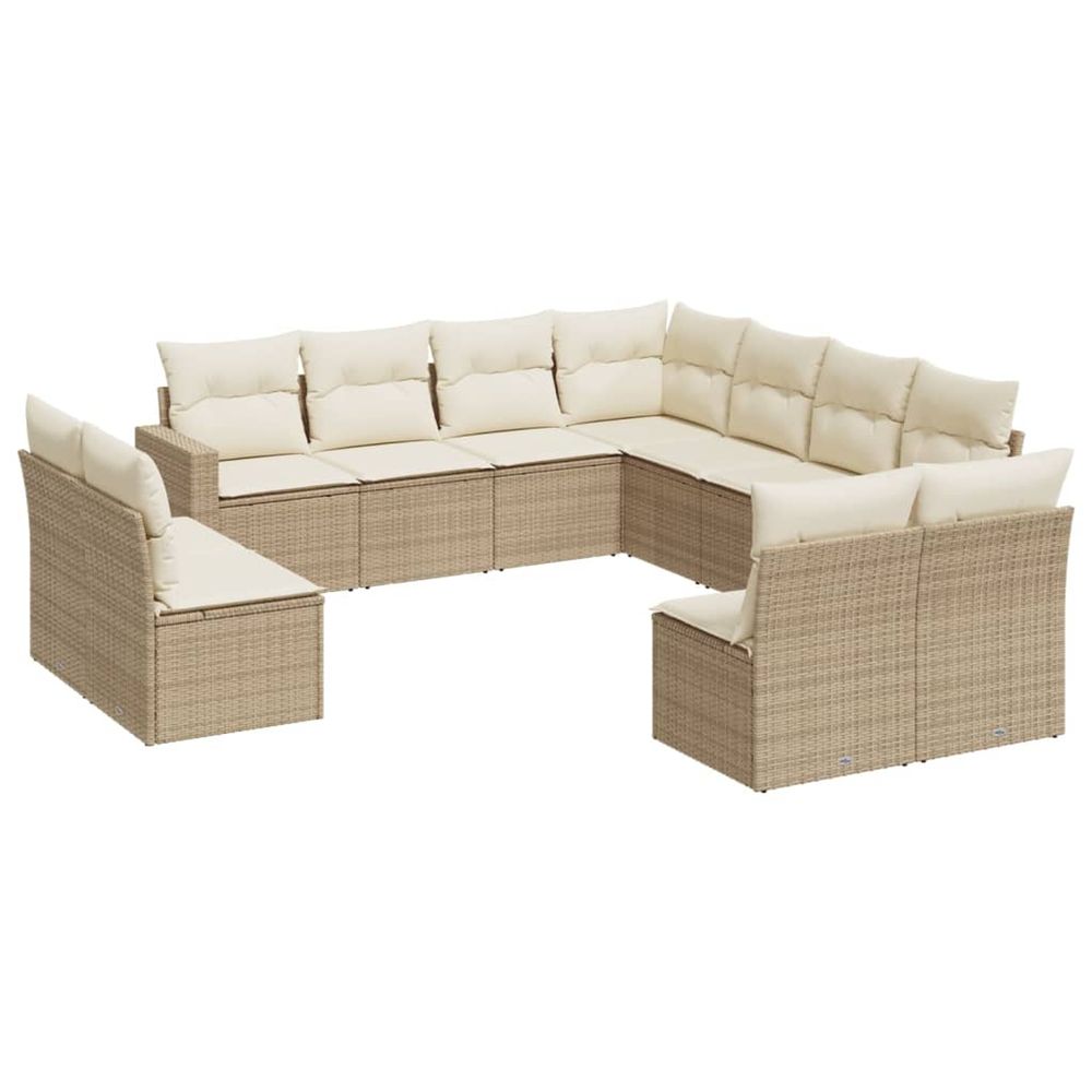 Salon de jardin 11 pcs avec coussins beige résine tressée