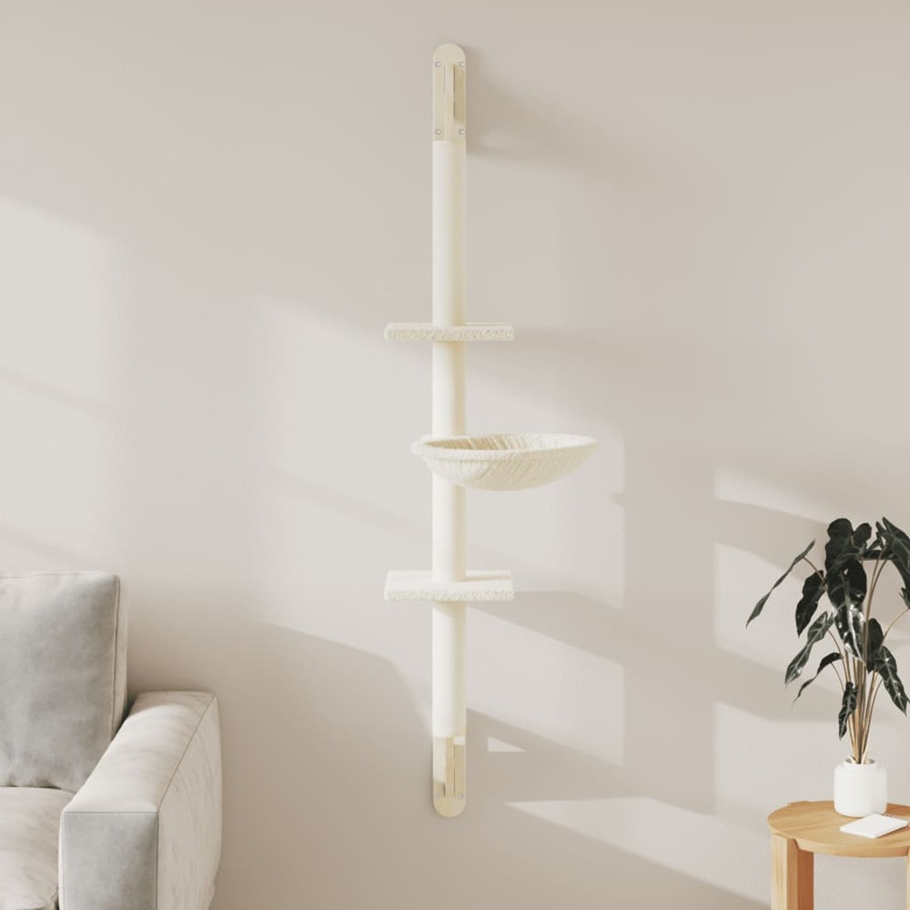 Arbre à chat mural avec griffoir crème 142,5 cm