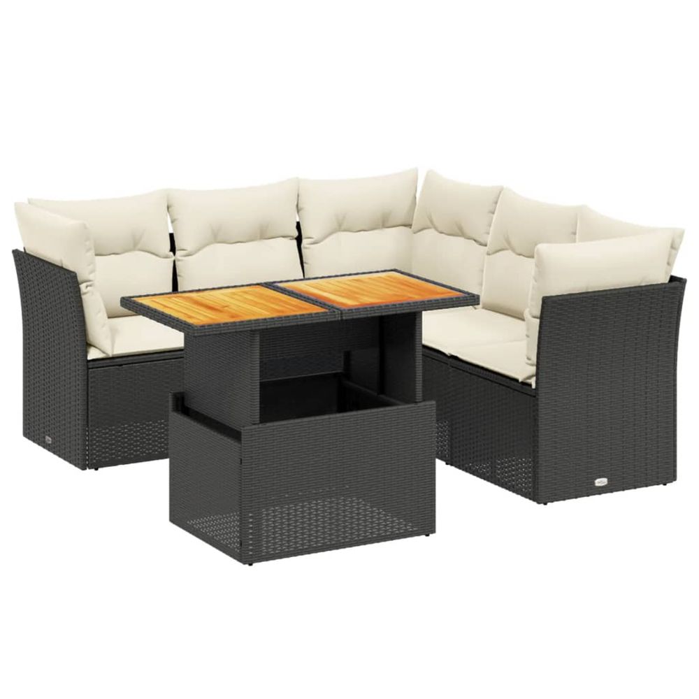 Salon de jardin 5 pcs avec coussins noir résine tressée