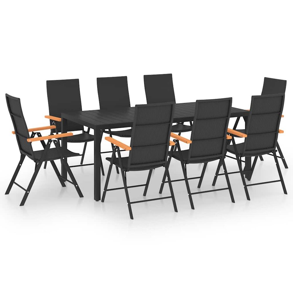 Ensemble à manger de jardin 9 pcs noir et marron