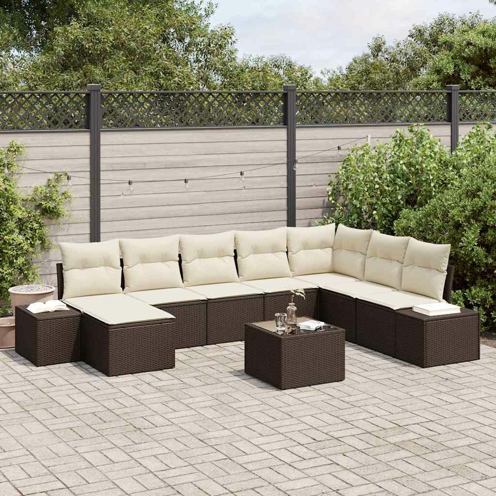 Ensemble de canapé de jardin 8 pcs marron et crème polyrotin