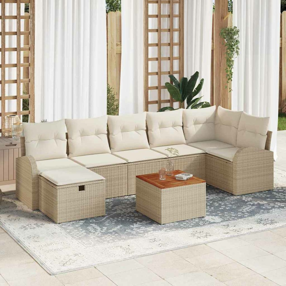 Ensemble de canapé de jardin avec coussin 8 pcs beige polyrotin