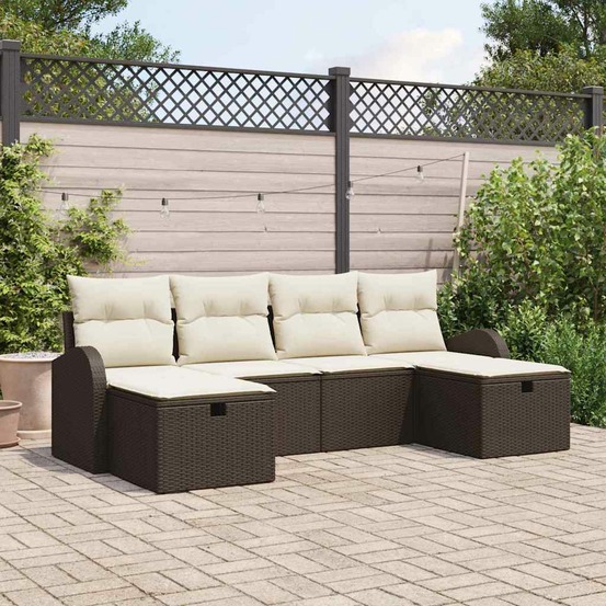 Ensemble de canapé de jardin 6 pcs marron polyrotin