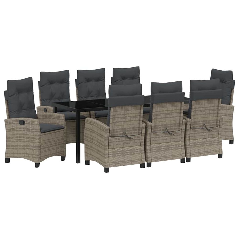Ensemble de salle à manger pour jardin 9 pc gris polyrotin