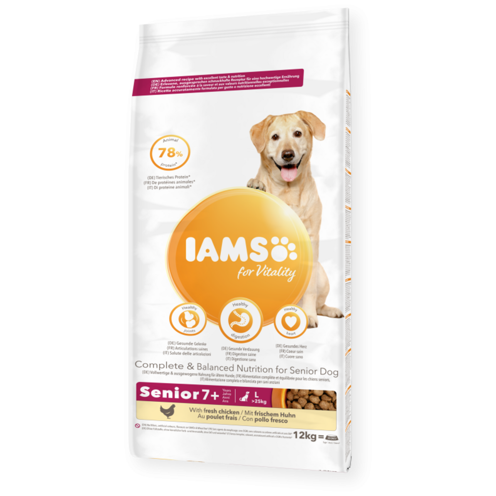 Croquettes chien senior large poulet - iams for vitality 12 kg