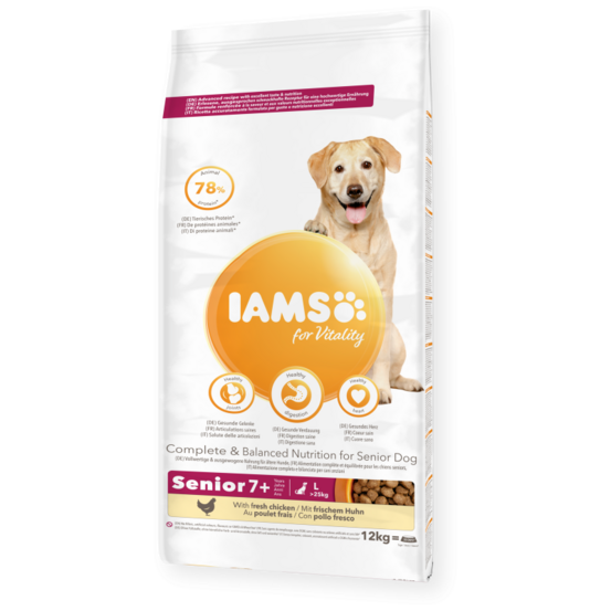 Croquettes chien senior large poulet - iams for vitality 12 kg