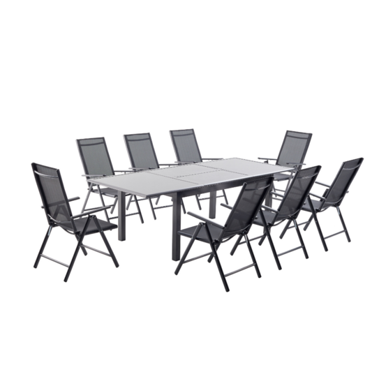 Table de jardin et 8 chaises en aluminium gris ravenne