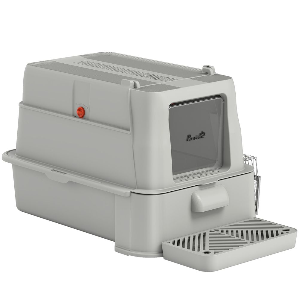 Bac à litière 80 l acier inoxydable gris clair 63x43x43 cm grand chat tiroir coulissant