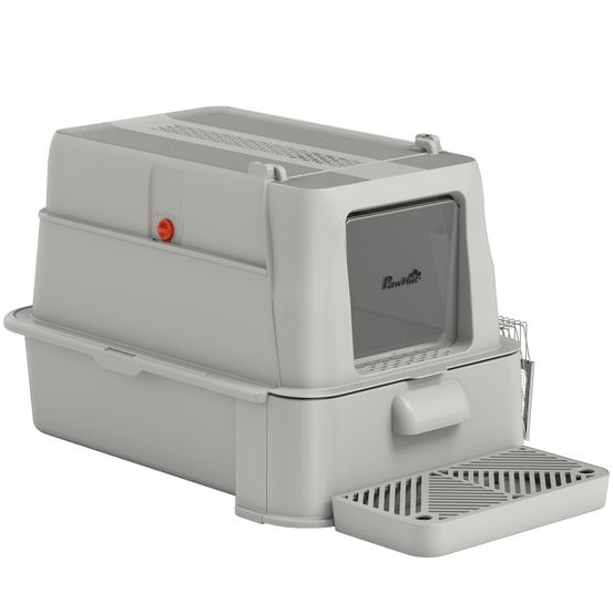 Bac à litière 80 l acier inoxydable gris clair 63x43x43 cm grand chat tiroir coulissant