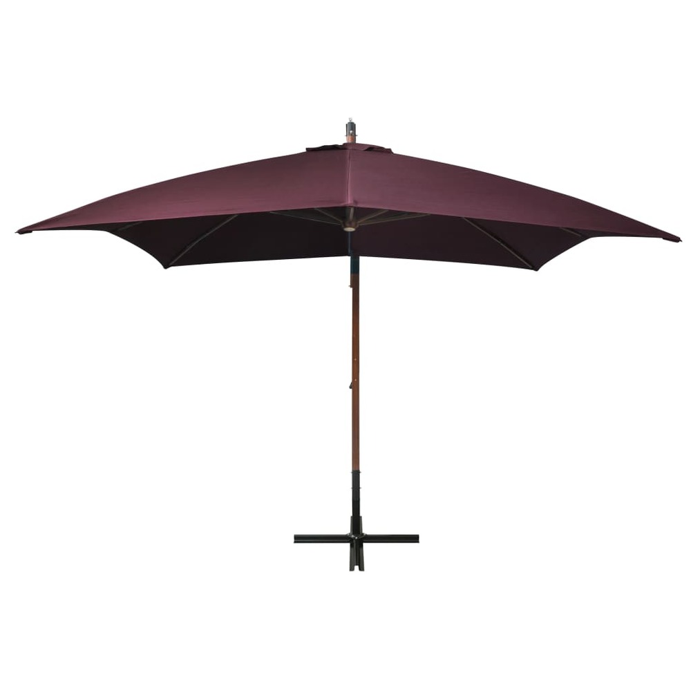 Parasol de jardin suspendu et mât rouge bordeaux bois de sapin