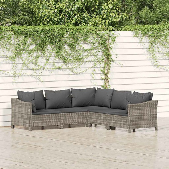 Salon de jardin 5 pcs avec coussins gris résine tressée