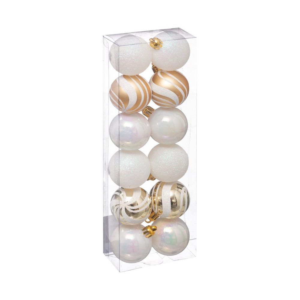Déco de sapin lot de 12 boules de noël d 4 cm - or et blanc