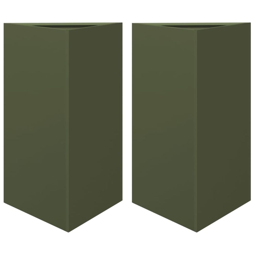 Jardinière d'extérieurs 2 pcs vert olive triangulaire 50x43x75 cm acier