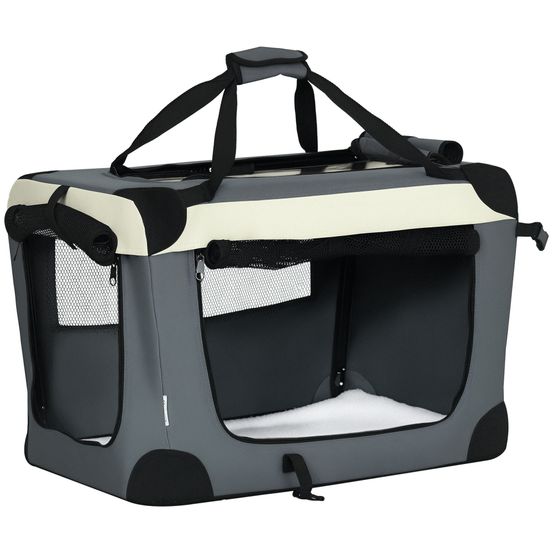 Sac transport petit chien oxford acier voyage respirant pliable 60x41x41cm gris