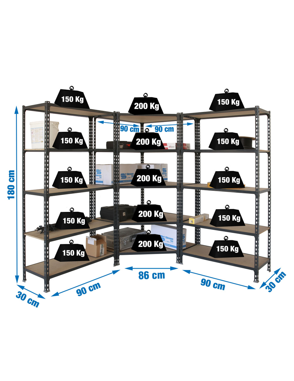 Etagère légère sans vis pack maderclick corner 5/300 +2 mader 5/300 an/bois antracite/bois 1800x1800x300 - simonrack