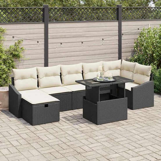 Ensemble de canapé de jardin 8 pcs noir polyrotin