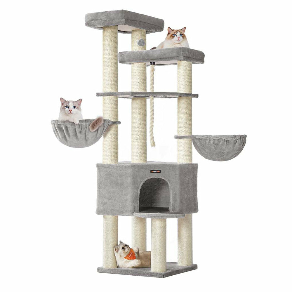 Grand arbre à chat tour de jeux pour chat à plusieurs niveaux 55 x 55 x 186,7 cm poteaux en sisal de 11 cm de diamètre les ma