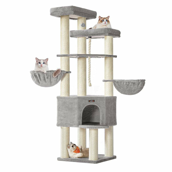 Grand arbre à chat tour de jeux pour chat à plusieurs niveaux 55 x 55 x 186,7 cm poteaux en sisal de 11 cm de diamètre les ma