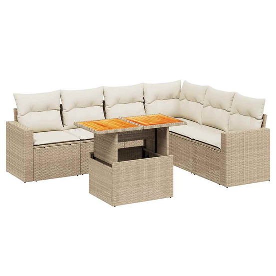 Salon de jardin avec coussins 7 pcs beige résine tressée