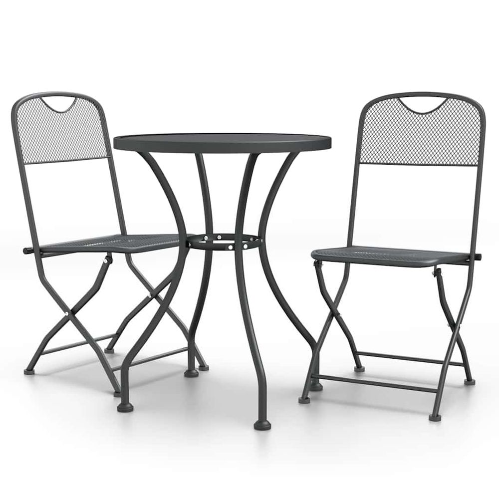 Ensemble à manger de jardin 3 pcs maille métal anthracite