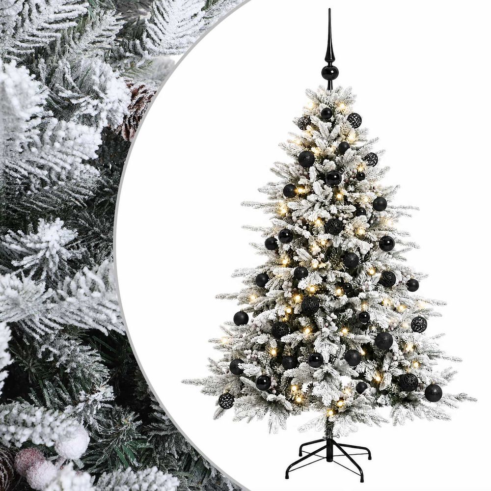 Sapin de noël artificiel avec boules 150 cm 150 led blanc chaud