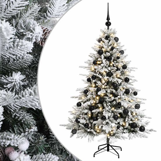 Sapin de noël artificiel avec boules 150 cm 150 led blanc chaud