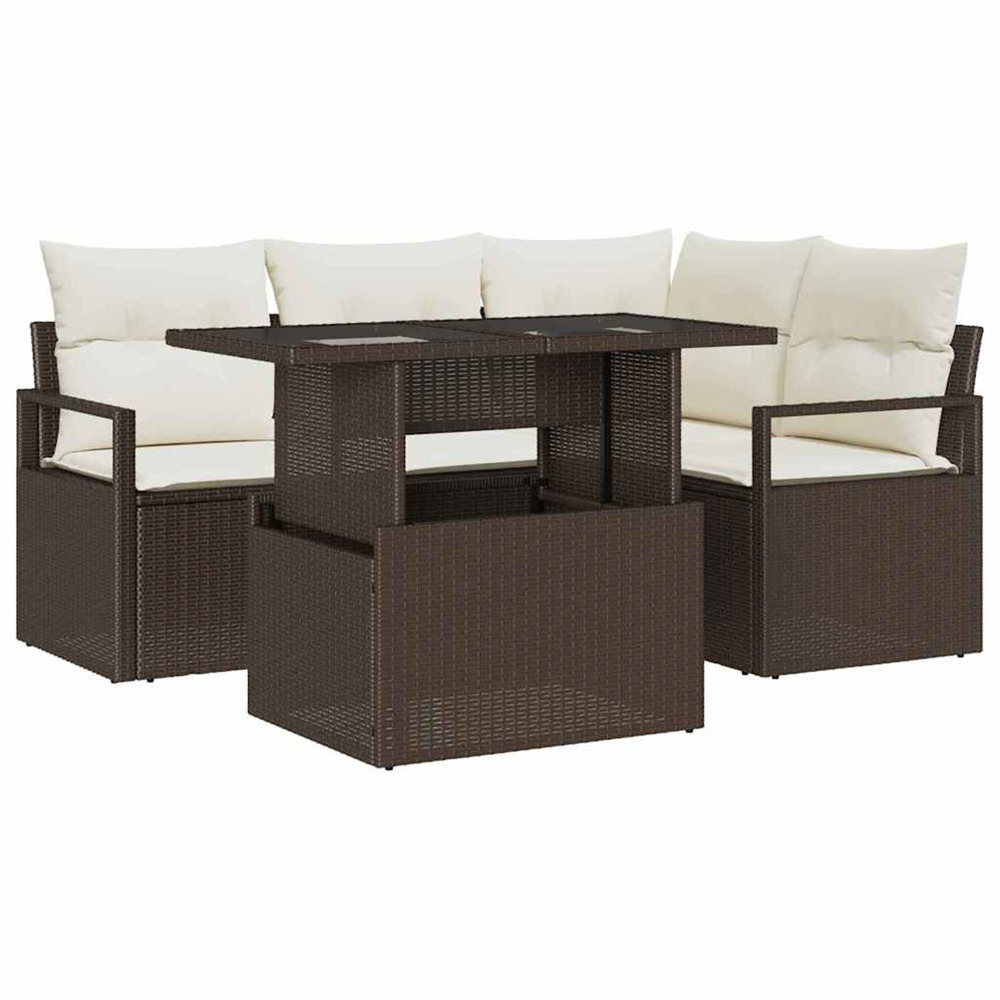 Ensemble de canapé de jardin 5 pcs marron poly rotin