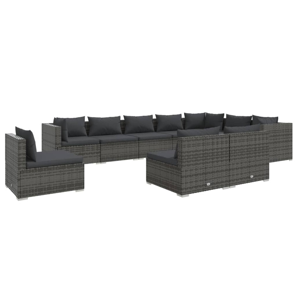 Salon de jardin meuble d'extérieur ensemble de mobilier 10 pièces avec coussins résine tressée gris