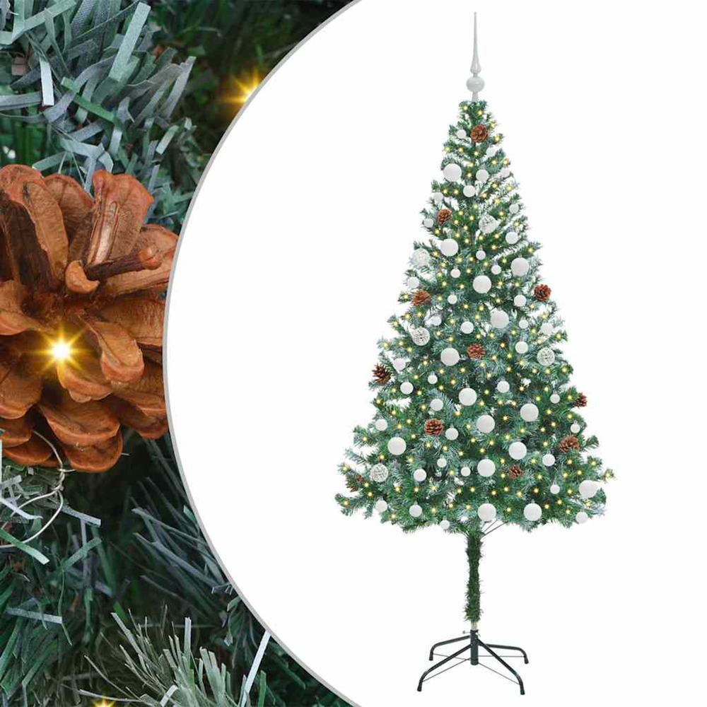Sapin de noël artificiel avec 300 led vert 180 cm pvc et acier