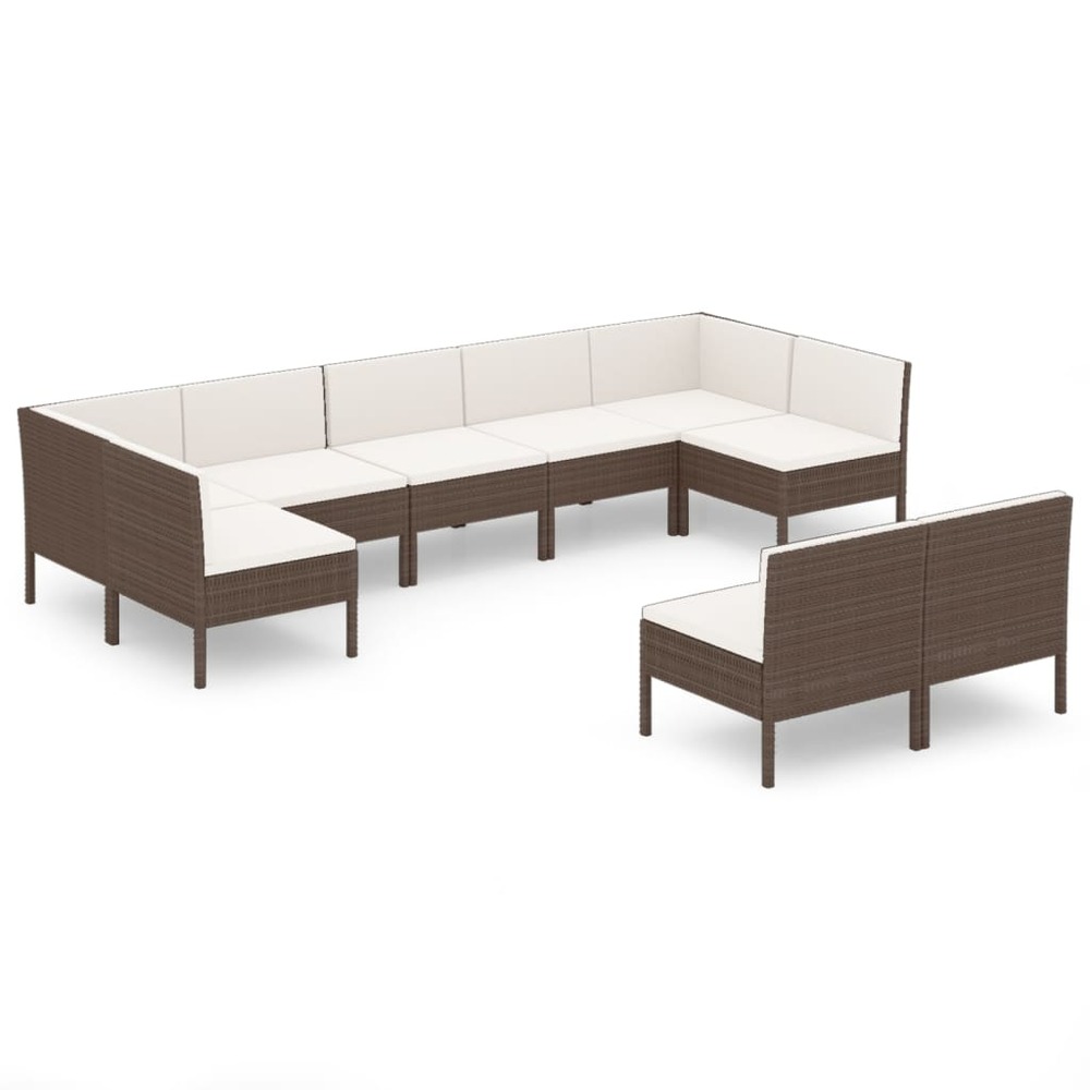 Salon de jardin meuble d'extérieur ensemble de mobilier 9 pièces avec coussins résine tressée marron