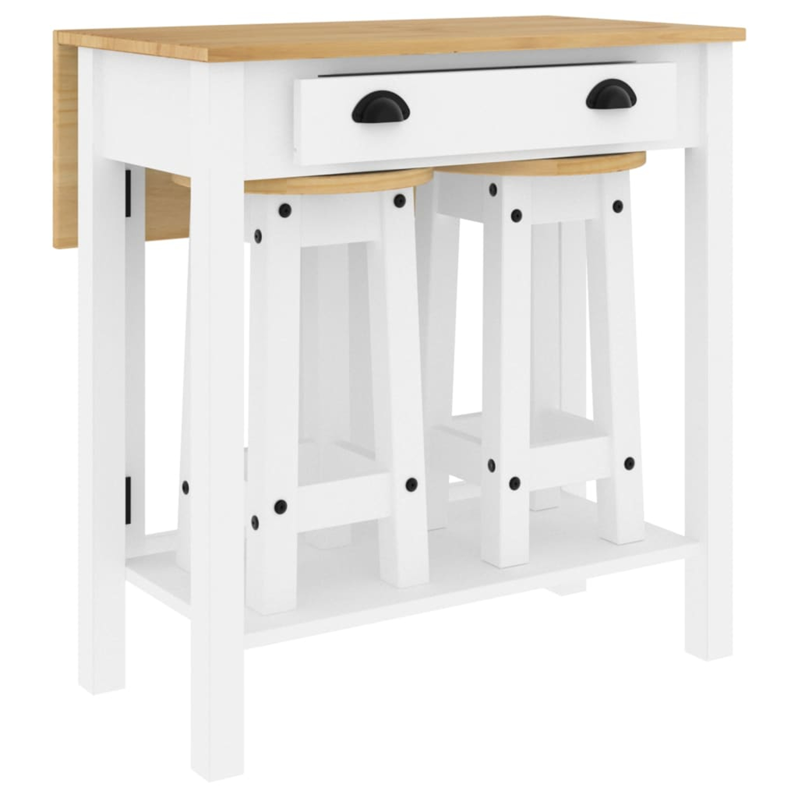 Ensemble de bar 3 pcs blanc bois de pin massif